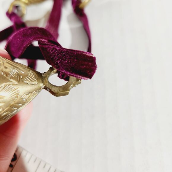 Brass Bells Hand String Plate Lot Vtg Made in India Etched MCM Decor Purple - Picture 15 of 16